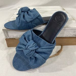 Tory Burch Open Toe Denim Slide